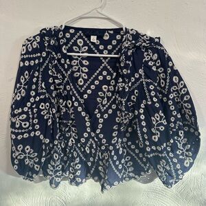 Navy and White Eyelet Wrap around Top